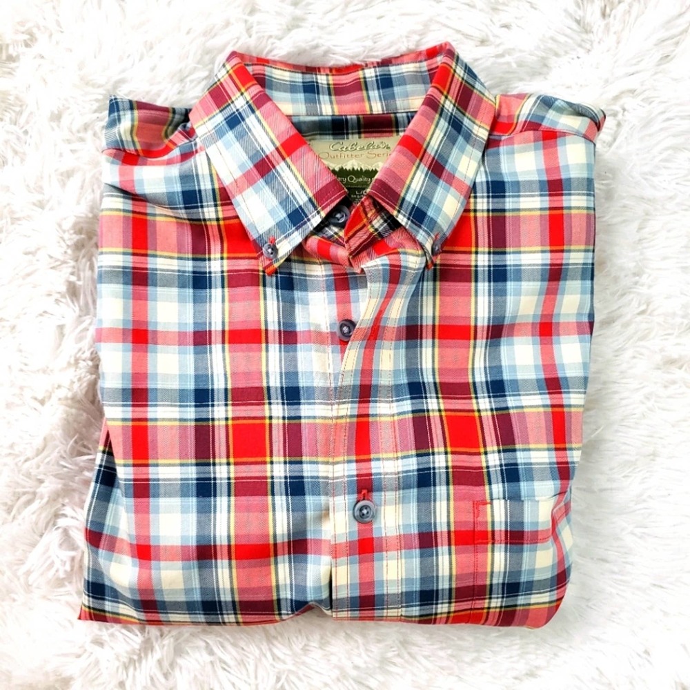 Cabela's men red plaid button up shirt Sz large - Picture 1 of 8